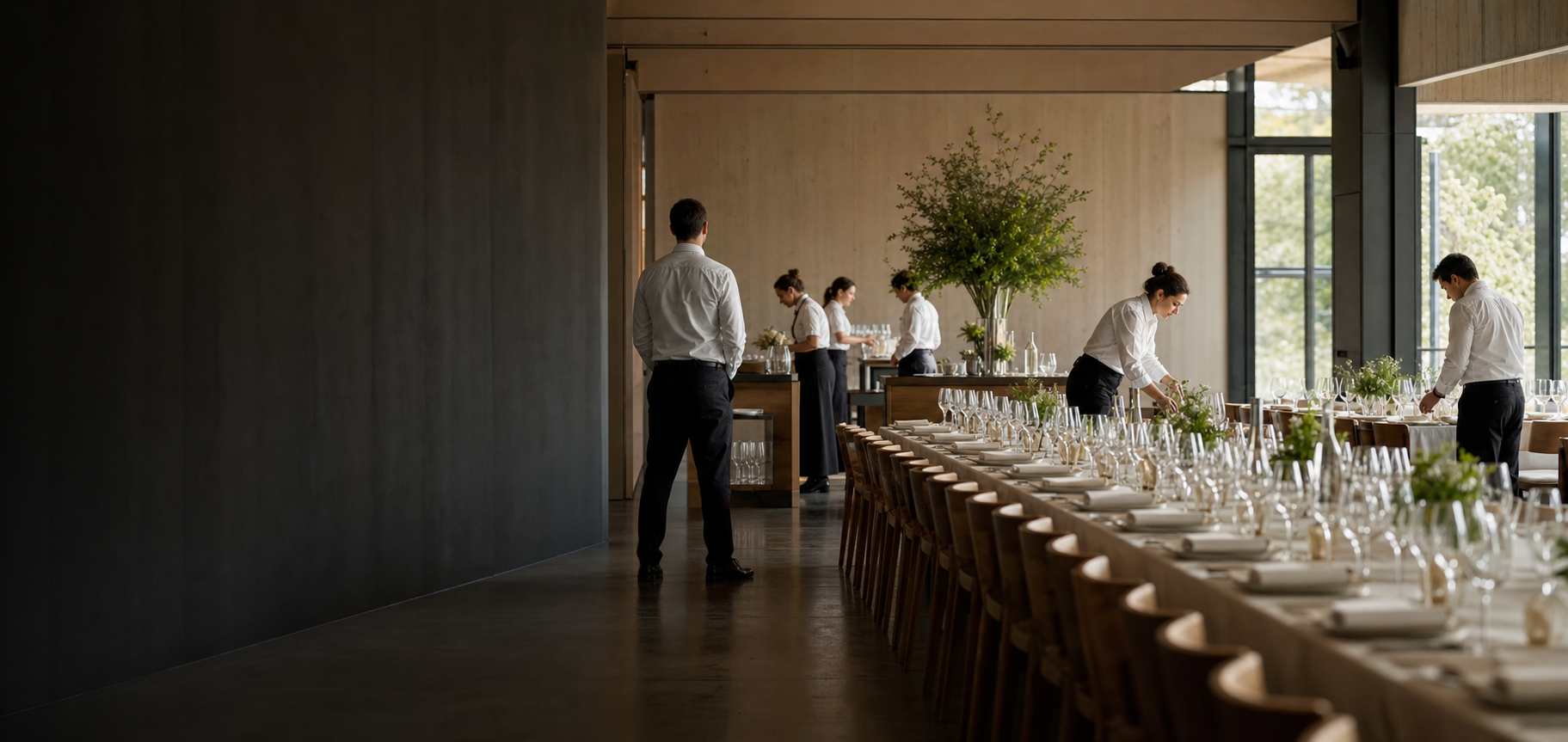 Equipa de catering a preparar um evento